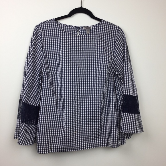Chelsea28 Nordstrom Blue Gingham Lace Bell Sleeves - Picture 3 of 7